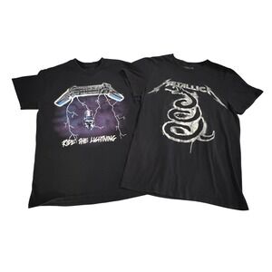 Metallica Mens Ride the Lightning & Black Album Snake T-Shirt Bundle Black MD